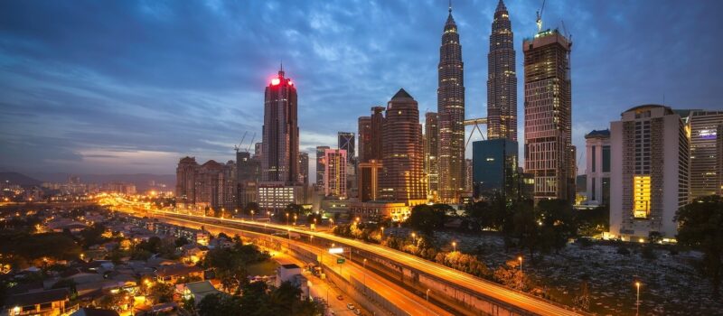 Kuala Lumpur city skyline in sunset at Malaysia